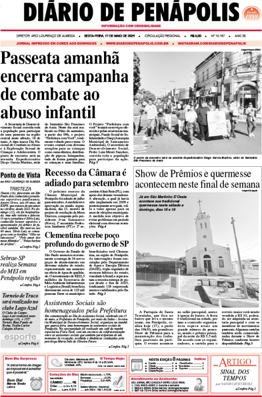 Capa do jornal DIÁRIO impresso desta sexta-feira (17)