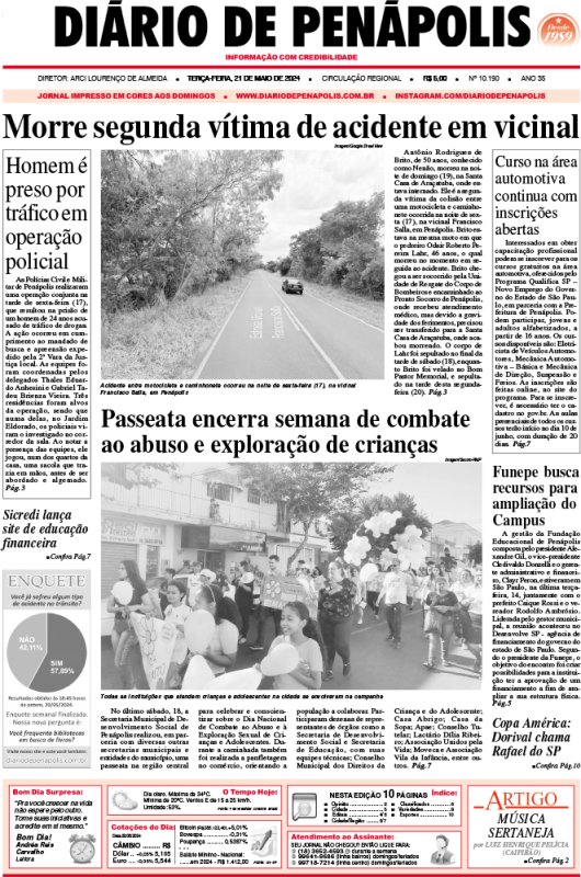 Capa do jornal DIÁRIO impresso desta terça-feira (21)