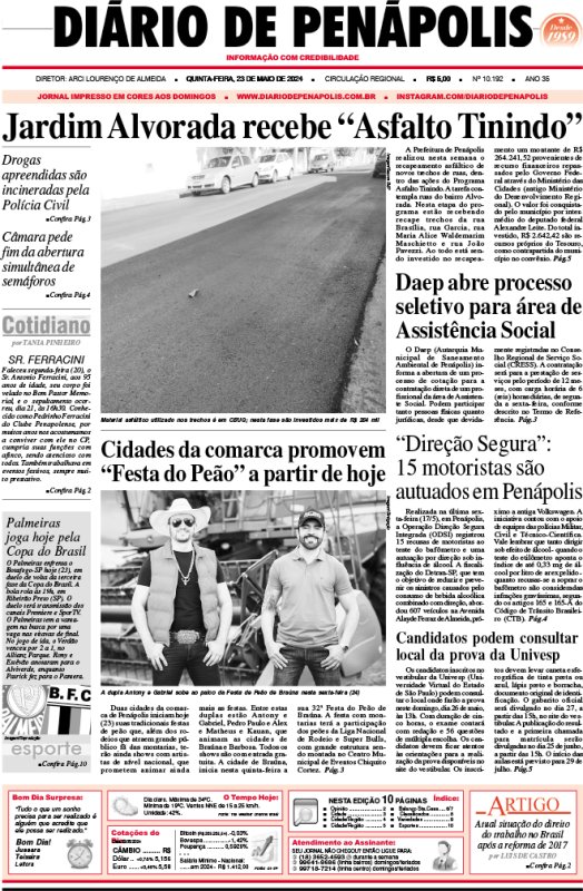 Capa do jornal DIÁRIO impresso desta quinta-feira (23)