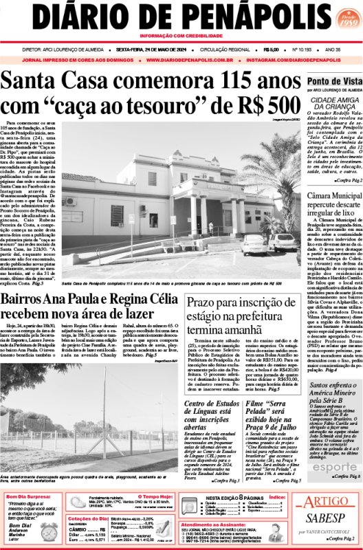 Capa do jornal DIÁRIO impresso desta sexta-feira (24)