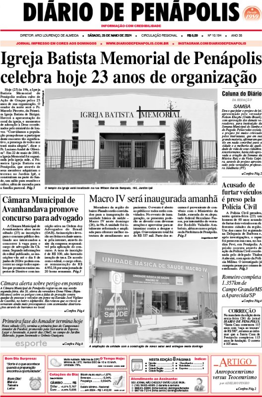 Capa do jornal DIÁRIO impresso deste sábado (25)