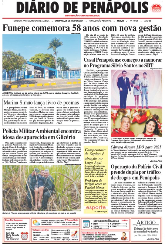 Capa do jornal DIÁRIO impresso deste domingo (26)