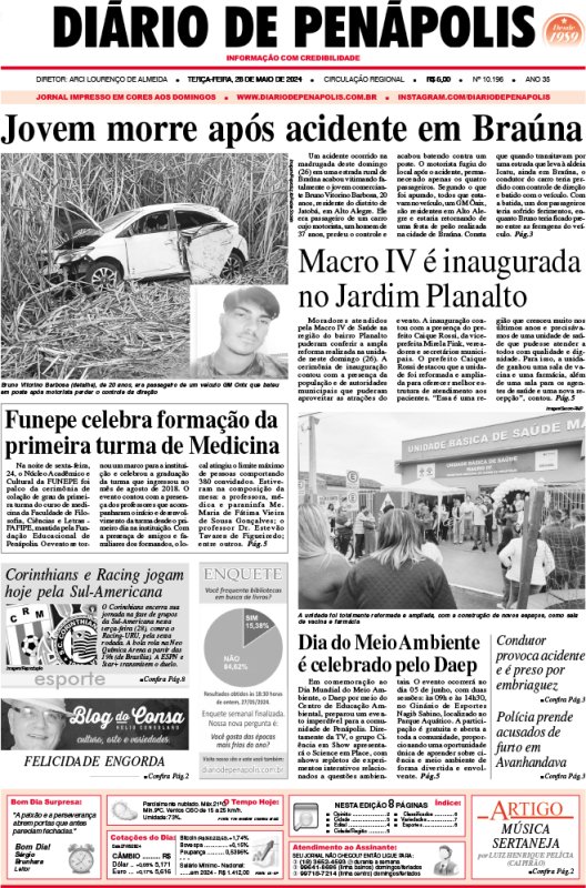 Capa do jornal DIÁRIO impresso desta terça-feira (28)