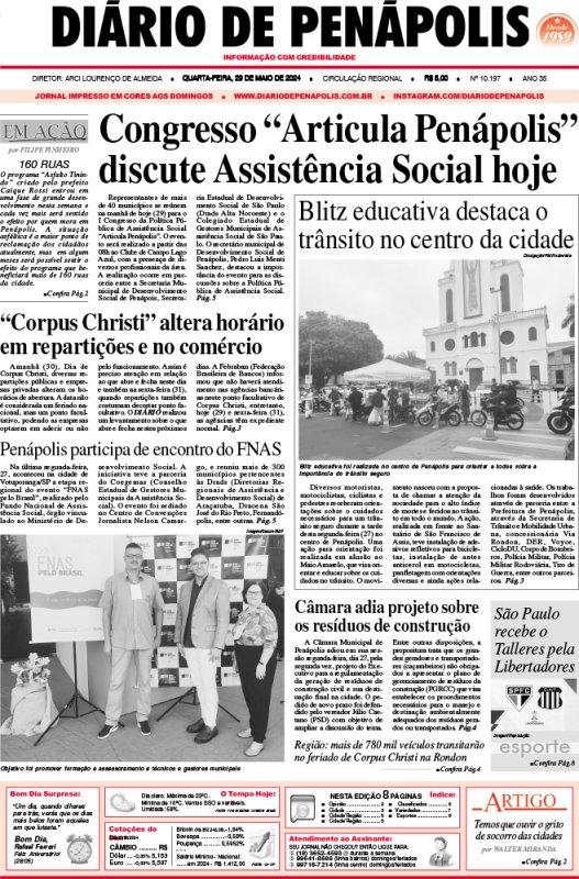 Capa do jornal DIÁRIO impresso desta quarta-feira (29)