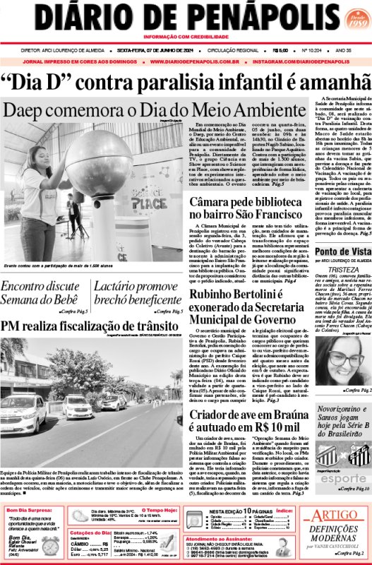 Capa do jornal DIÁRIO impresso desta sexta-feira (07)