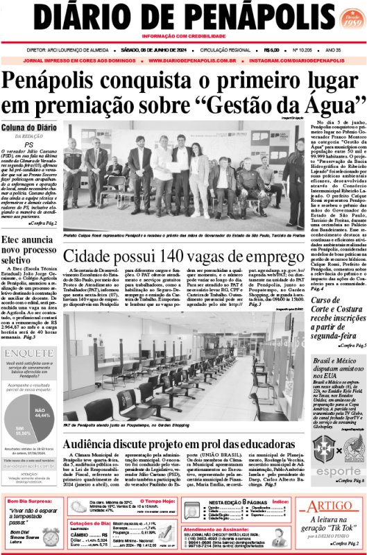 Capa do jornal DIÁRIO impresso deste sábado (08)