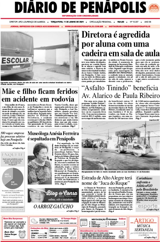 Capa do jornal DIÁRIO impresso desta terça-feira (11)