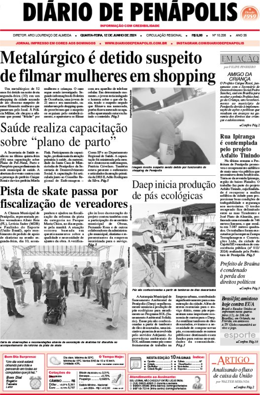 Capa do jornal DIÁRIO impresso desta quarta-feira (12)