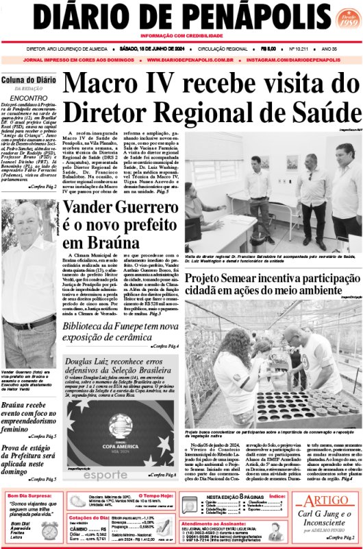 Capa do jornal DIÁRIO impresso deste sábado (15)