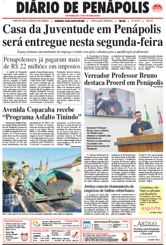 Capa do jornal DIÁRIO impresso deste domingo (16)