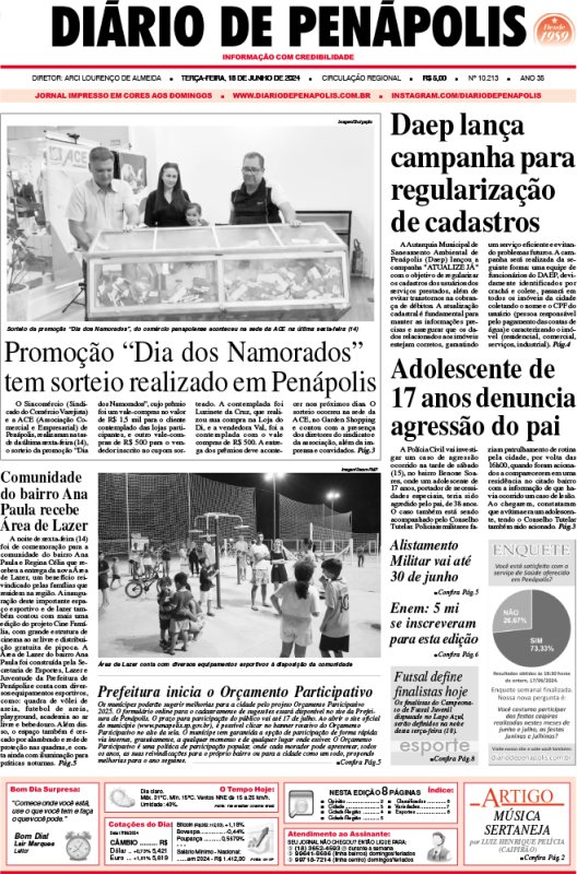 Capa do jornal DIÁRIO impresso desta terça-feira (18)