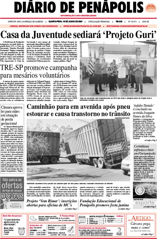 Capa do jornal DIÁRIO impresso desta quarta-feira (19)