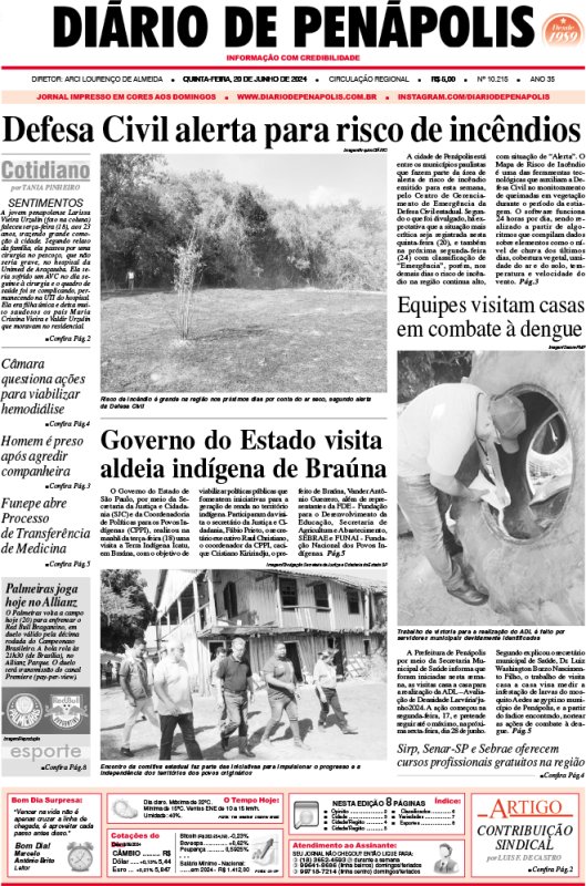 Capa do jornal DIÁRIO impresso desta quinta-feira (20)