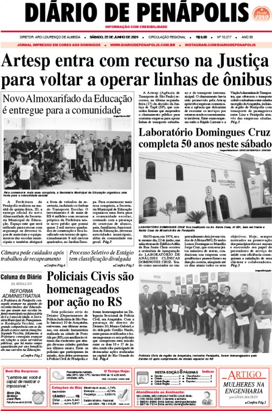 Capa do jornal DIÁRIO impresso deste sábado (22)