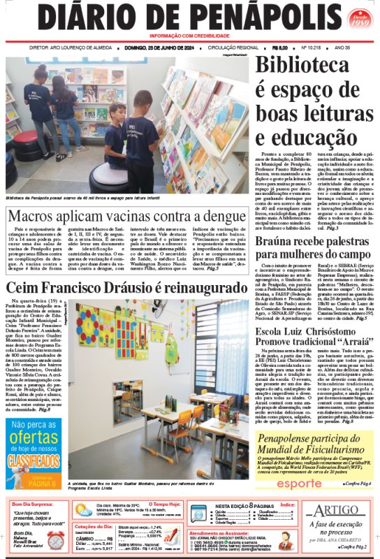 Capa do jornal DIÁRIO impresso deste domingo (23)