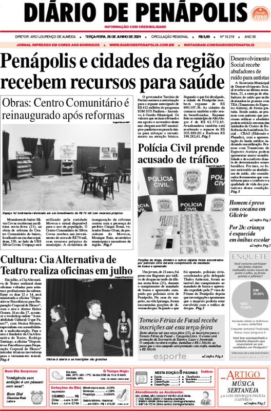 Capa do jornal DIÁRIO impresso desta terça-feira (25)