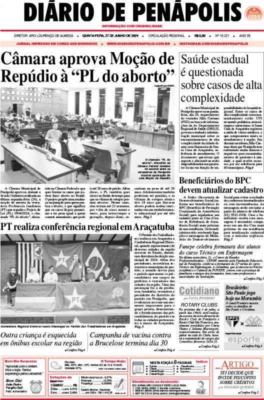 Capa do jornal DIÁRIO impresso desta quinta-feira (27)