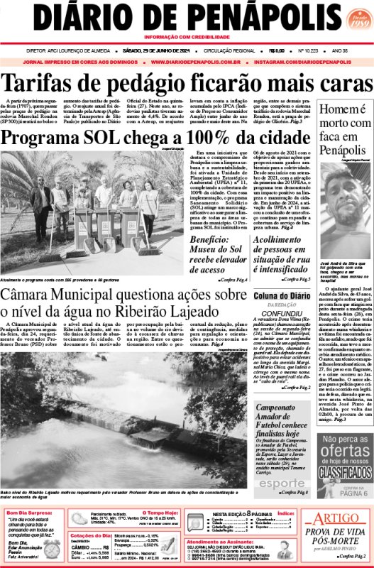 Capa do jornal DIÁRIO impresso deste sábado (29)