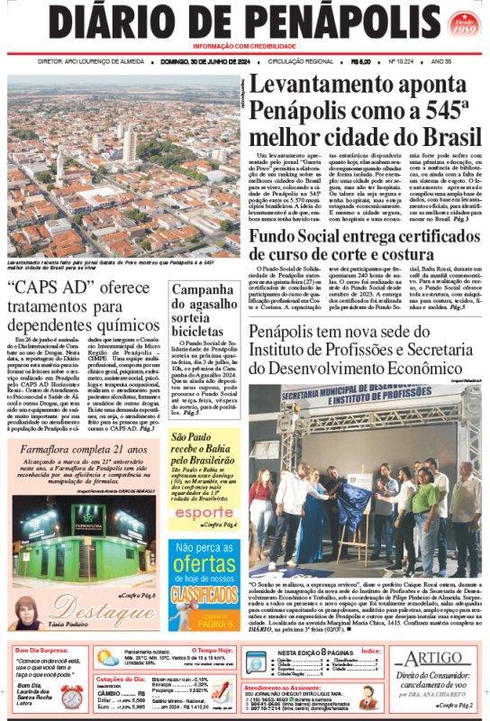 Capa do jornal DIÁRIO impresso deste domingo (30)