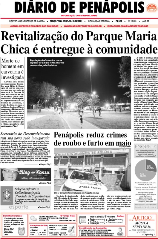 Capa do jornal DIÁRIO impresso desta terça-feira (02)