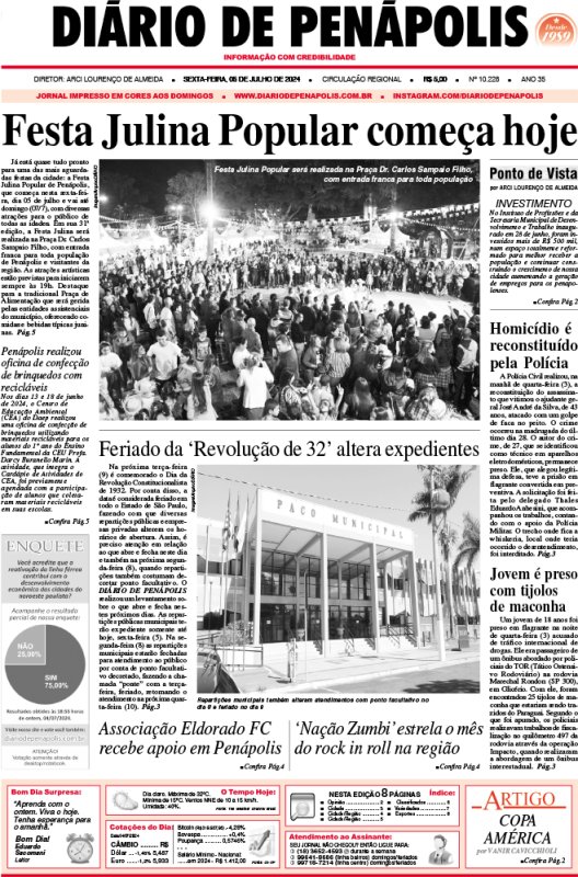 Capa do jornal DIÁRIO impresso desta sexta-feira (05)