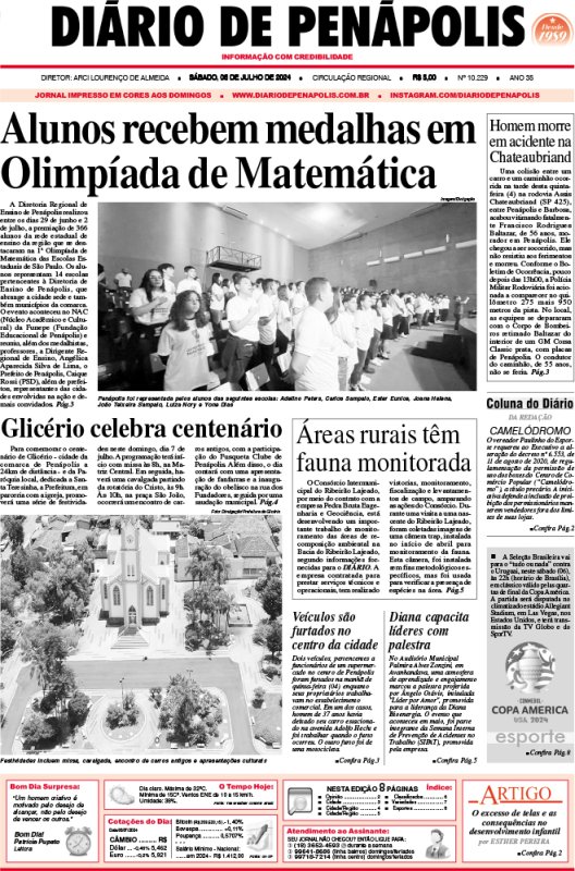 Capa do jornal DIÁRIO impresso deste sábado (06)