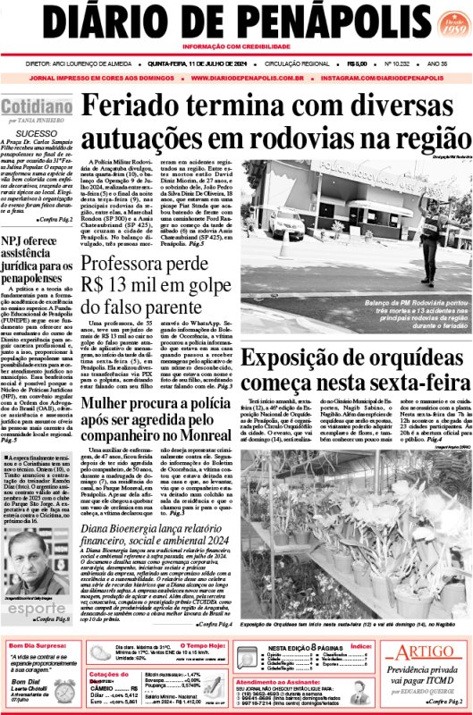 Capa do jornal DIÁRIO impresso desta quinta-feira (11)