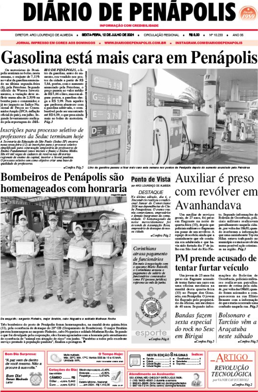 Capa do jornal DIÁRIO impresso desta sexta-feira (12)