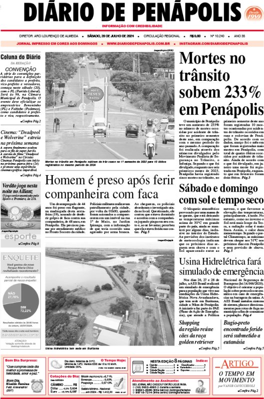 Capa do jornal DIÁRIO impresso deste sábado (20)