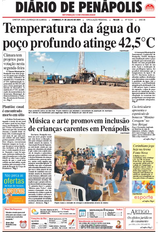 Capa do jornal DIÁRIO impresso deste domingo (21)