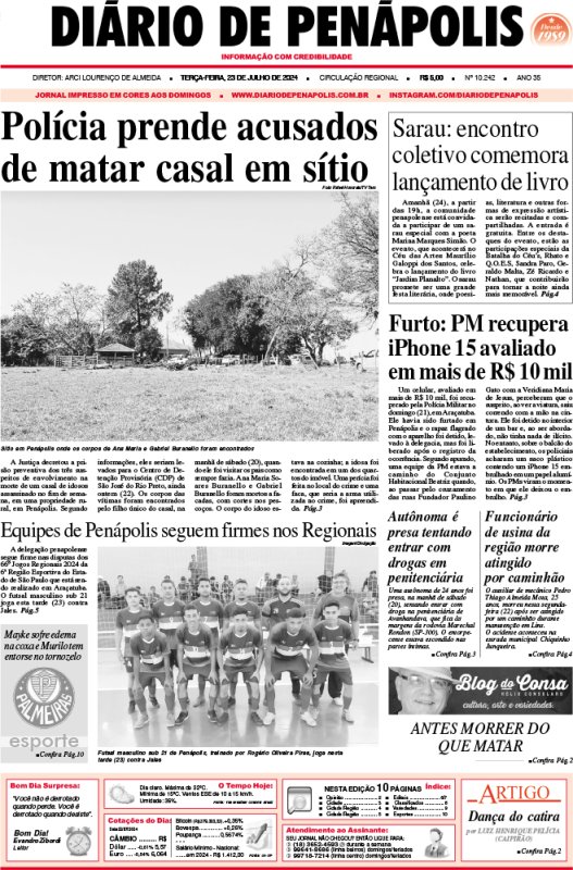 Capa do jornal DIÁRIO impresso desta terça-feira (23)