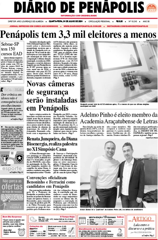 Capa do jornal DIÁRIO impresso desta quarta-feira (23)