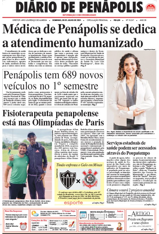 Capa do jornal DIÁRIO impresso deste domingo (28)