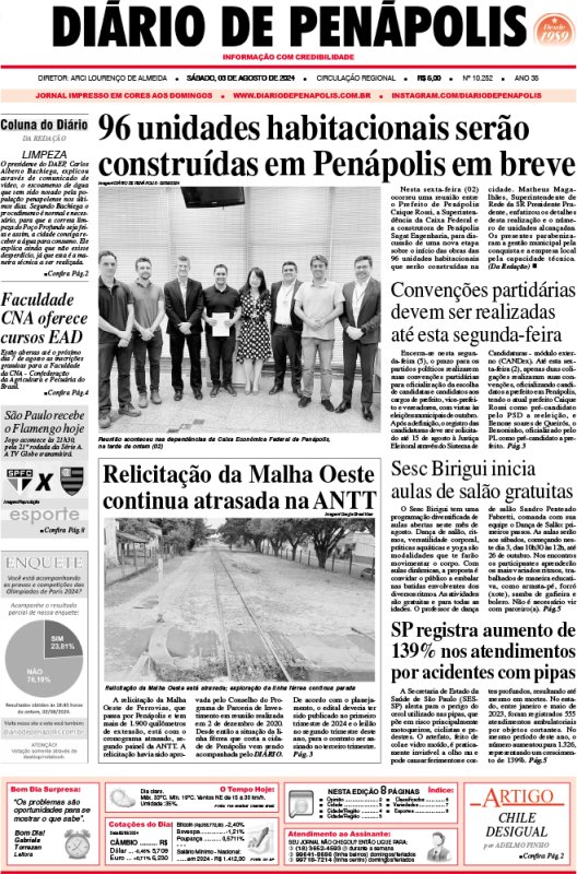 Capa do jornal DIÁRIO impresso deste sábado (03)