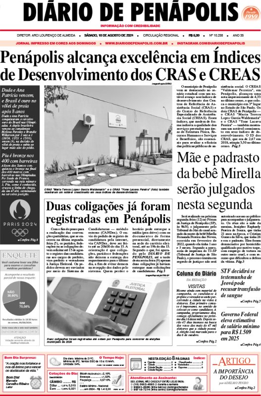 Capa do jornal DIÁRIO impresso deste sábado (10)