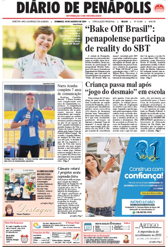 Capa do jornal DIÁRIO impresso deste domingo (18)