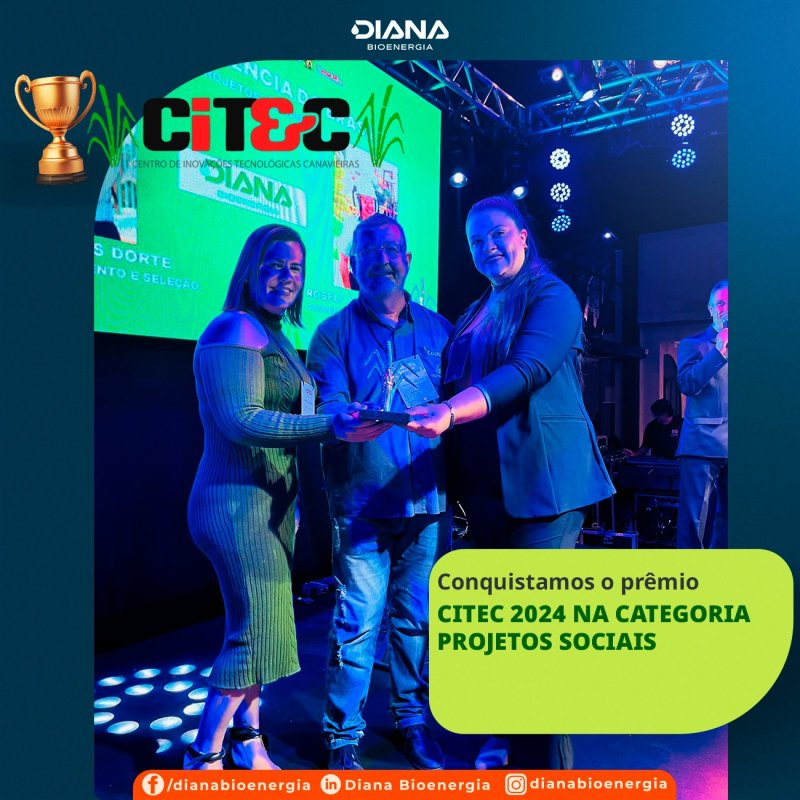 Diana Bioenergia é homenageada como usina referência em projetos sociais no Citec 2024