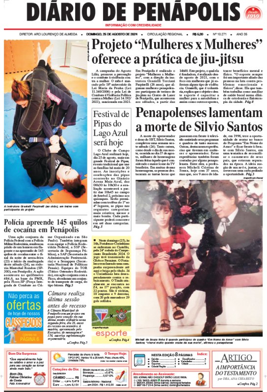 Capa do jornal DIÁRIO impresso deste domingo (25)