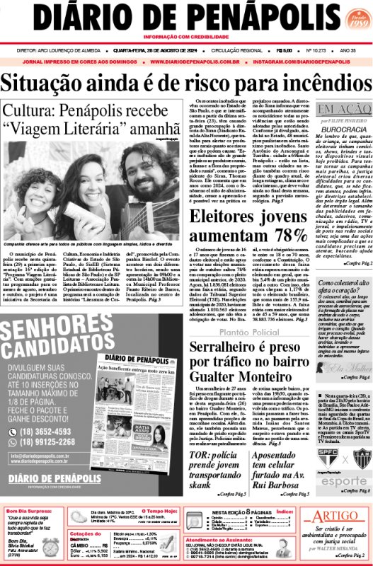 Capa do jornal DIÁRIO impresso desta quarta-feira (28)