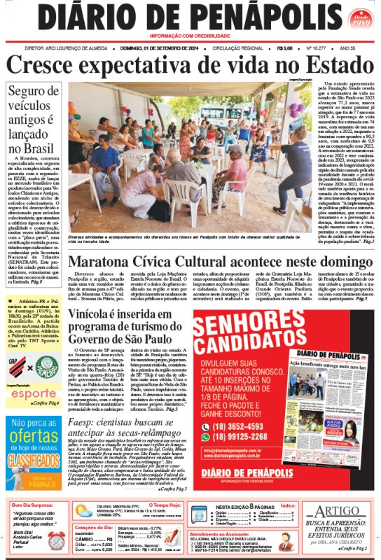 Capa do jornal DIÁRIO impresso deste domingo (01)