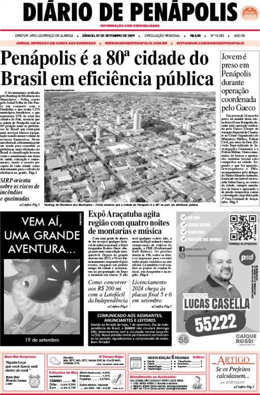 Capa do jornal DIÁRIO impresso deste sábado (07)
