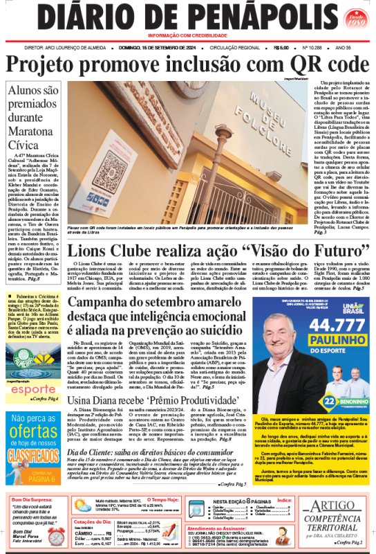 Capa do jornal DIÁRIO impresso deste domingo (15)