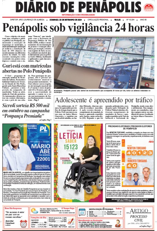Capa do jornal DIÁRIO impresso deste domingo (22)