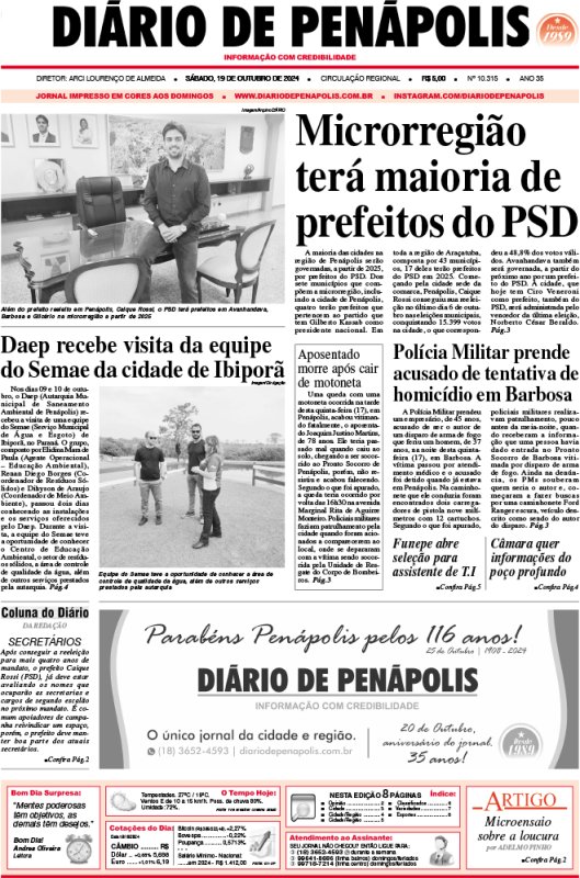 Capa do jornal DIÁRIO impresso deste sábado (19)