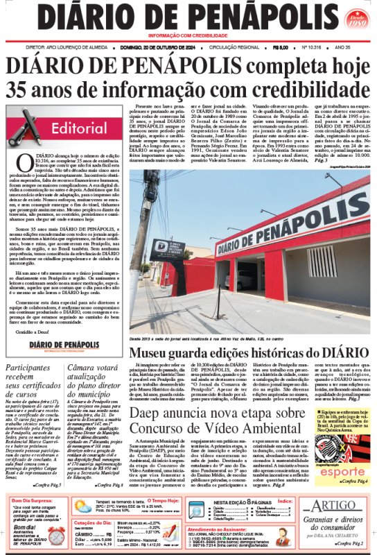 Capa do jornal DIÁRIO impresso deste domingo (20)