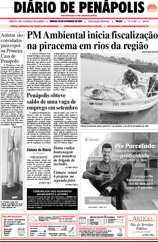 Capa do jornal DIÁRIO impresso deste sábado (02)