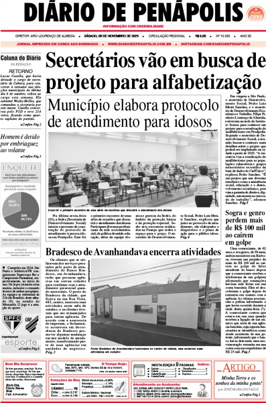 Capa do jornal DIÁRIO impresso deste sábado (09)