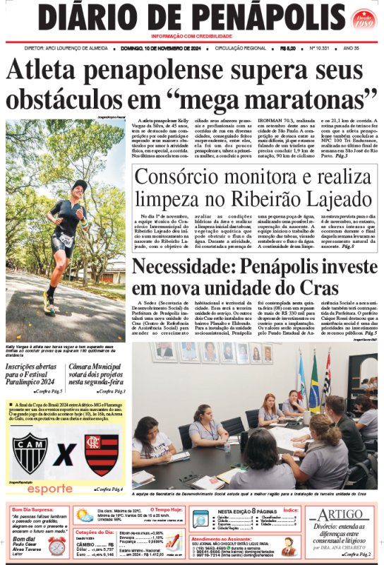 Capa do jornal DIÁRIO impresso desta domingo (10).