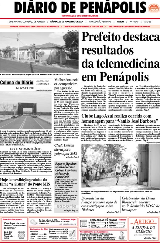 Capa do jornal DIÁRIO impresso deste sábado (23)