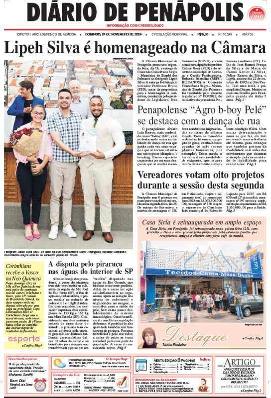 Capa do jornal DIÁRIO impresso deste domingo (24)